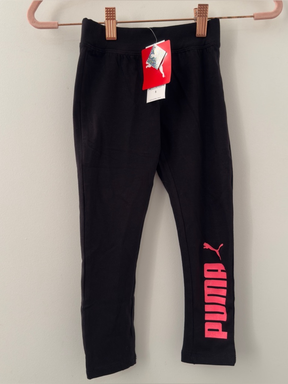 Puma Girls Leggings Black Pink Neon Size 5 Outdoor Active Train School Play Run